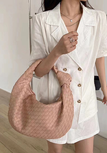 Dina Medium Knotted Intrecciato Vegan Leather Tote Light Pink