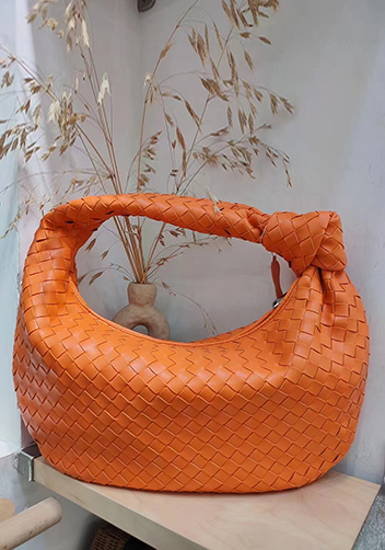 Dina Medium Knotted Intrecciato Vegan Leather Tote Orange