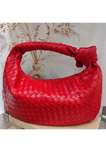 Dina Medium Knotted Intrecciato Vegan Leather Tote Red