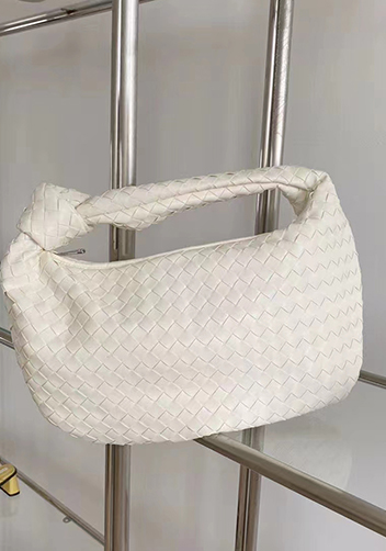 Dina Medium Knotted Intrecciato Vegan Leather Tote White