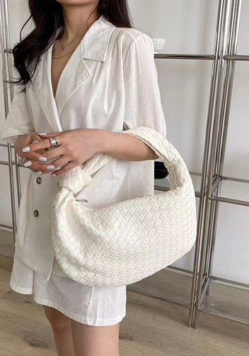 Dina Medium Knotted Intrecciato Vegan Leather Tote White