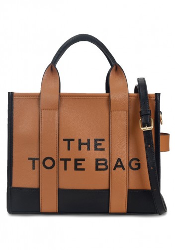 Tote Bag Vegan Leather Camel And Black