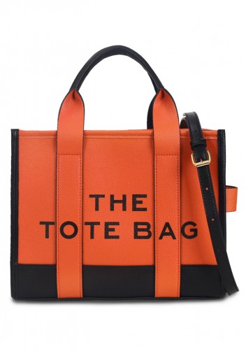 Tote Bag Vegan Leather Orange And Black