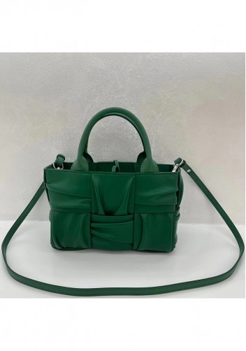 Mia Woven Pleated Leather 6 Squares Medium Tote Racing Green