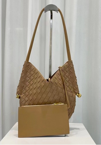 Mia Woven Leather Slim Shoulder Strap Bag Beige