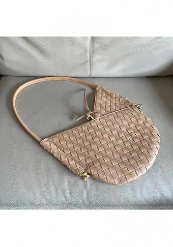 Mia Woven Leather Slim Shoulder Strap Bag Beige