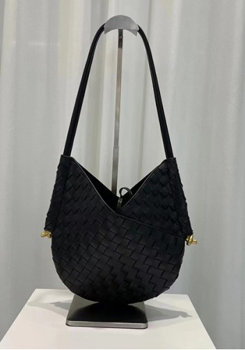 Mia Woven Leather Slim Shoulder Strap Bag Black