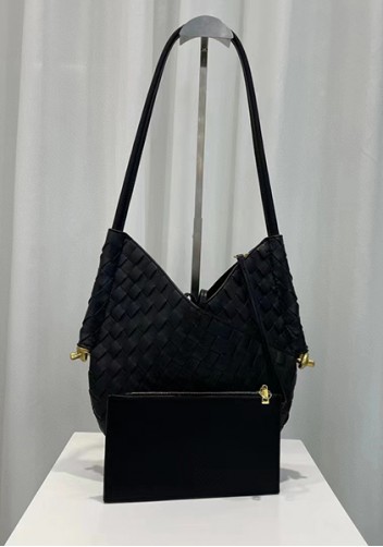 Mia Woven Leather Slim Shoulder Strap Bag Black