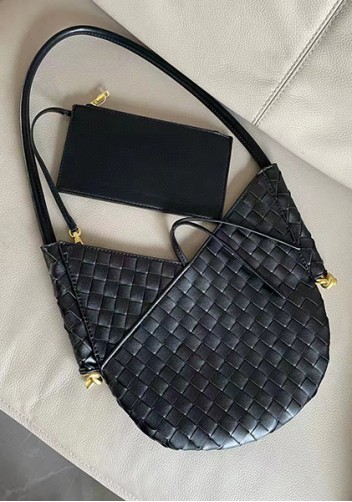 Mia Woven Leather Slim Shoulder Strap Bag Black