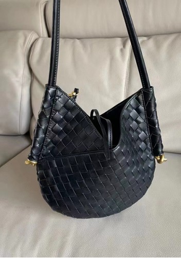 Mia Woven Leather Slim Shoulder Strap Bag Black