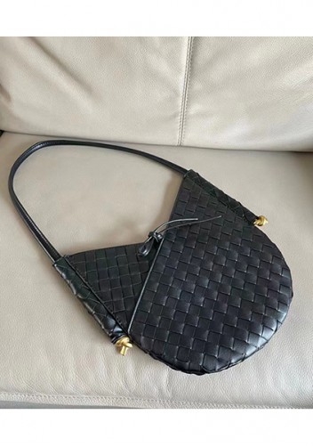 Mia Woven Leather Slim Shoulder Strap Bag Black