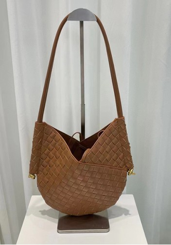 Mia Woven Leather Slim Shoulder Strap Bag Brown