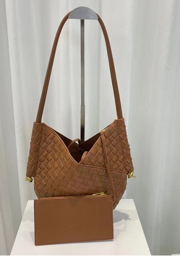 Mia Woven Leather Slim Shoulder Strap Bag Brown