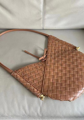 Mia Woven Leather Slim Shoulder Strap Bag Brown