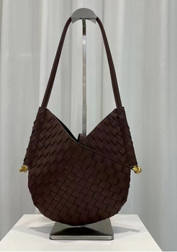 Mia Woven Leather Slim Shoulder Strap Bag Choco