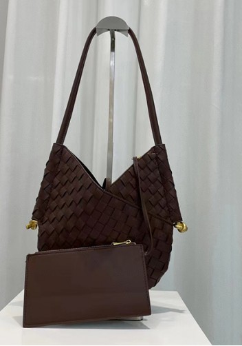 Mia Woven Leather Slim Shoulder Strap Bag Choco