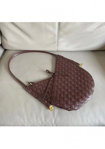 Mia Woven Leather Slim Shoulder Strap Bag Choco