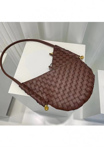 Mia Woven Leather Slim Shoulder Strap Bag Choco