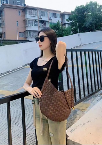 Mia Woven Leather Slim Shoulder Strap Bag Choco