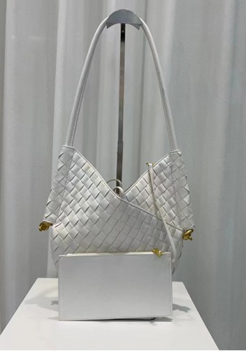 Mia Woven Leather Slim Shoulder Strap Bag Cream