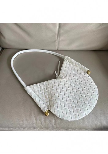 Mia Woven Leather Slim Shoulder Strap Bag Cream