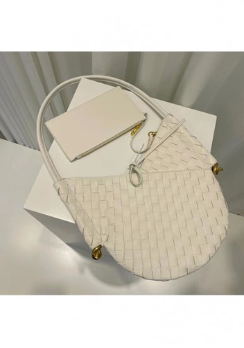 Mia Woven Leather Slim Shoulder Strap Bag Cream