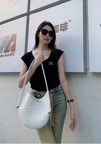 Mia Woven Leather Slim Shoulder Strap Bag Cream