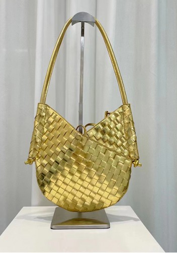 Mia Woven Leather Slim Shoulder Strap Bag Gold