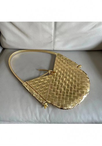 Mia Woven Leather Slim Shoulder Strap Bag Gold