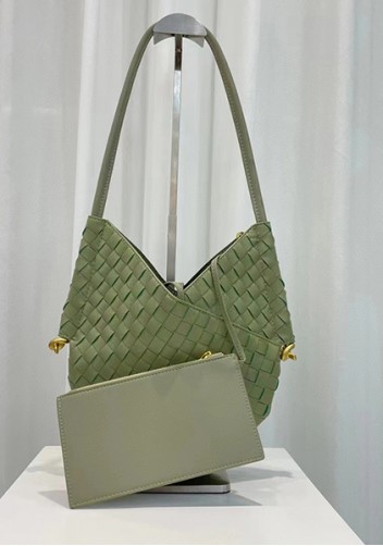 Mia Woven Leather Slim Shoulder Strap Bag Green