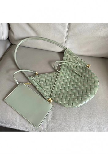 Mia Woven Leather Slim Shoulder Strap Bag Green