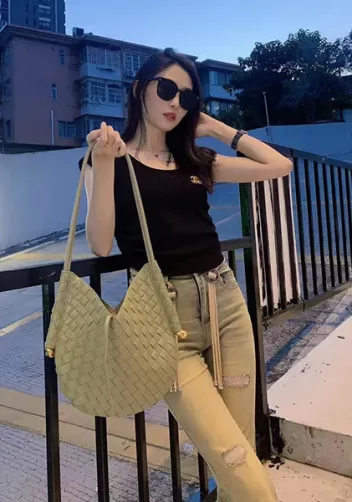 Mia Woven Leather Slim Shoulder Strap Bag Cream