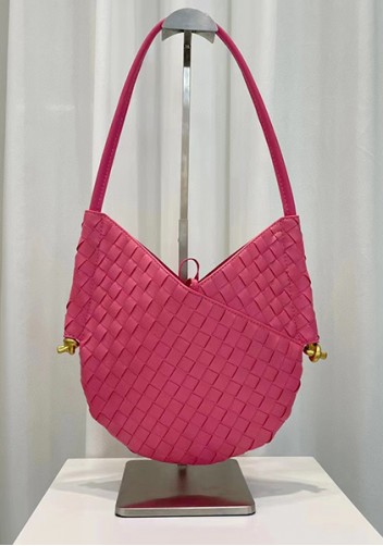 Mia Woven Leather Slim Shoulder Strap Bag Hot Pink