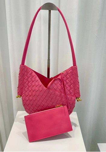 Mia Woven Leather Slim Shoulder Strap Bag Hot Pink