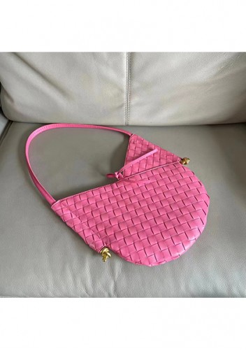 Mia Woven Leather Slim Shoulder Strap Bag Hot Pink