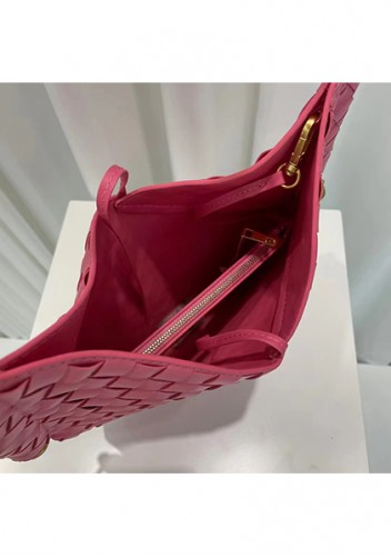 Mia Woven Leather Slim Shoulder Strap Bag Hot Pink