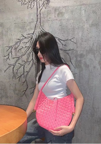 Mia Woven Leather Slim Shoulder Strap Bag Hot Pink