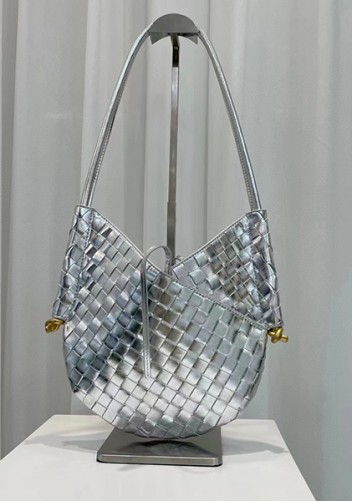 Mia Woven Leather Slim Shoulder Strap Bag Silver