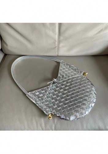 Mia Woven Leather Slim Shoulder Strap Bag Silver