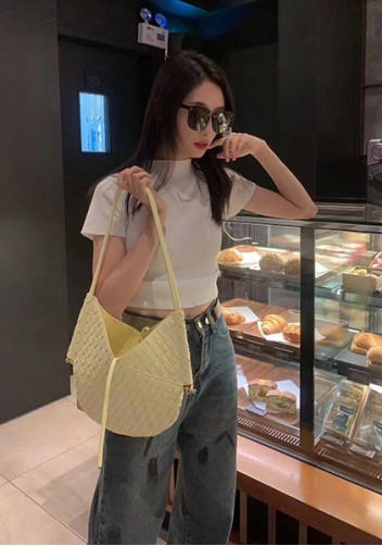 Mia Woven Leather Slim Shoulder Strap Bag Yellow