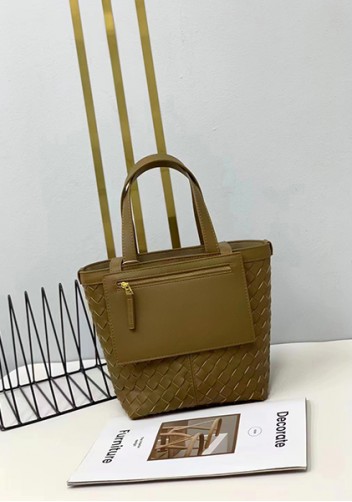 Mia Woven Leather Flip Flap Tote Acorn