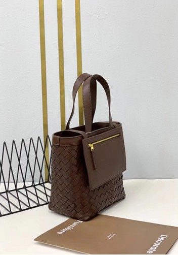 Mia Woven Leather Flip Flap Tote Choco