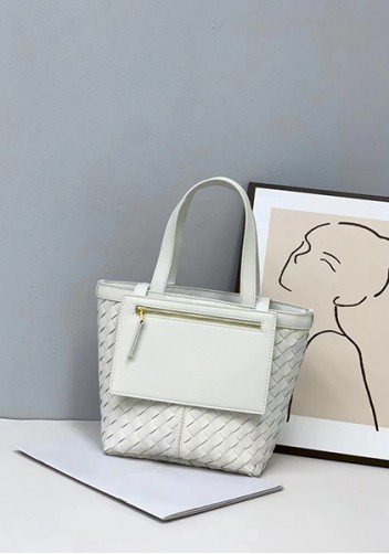 Mia Woven Leather Flip Flap Tote Cream