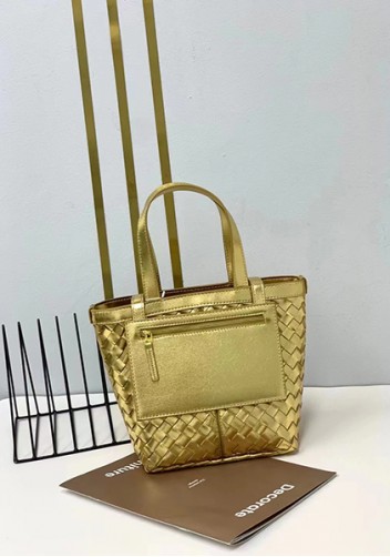 Mia Woven Leather Flip Flap Tote Gold