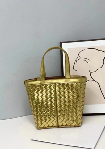 Mia Woven Leather Flip Flap Tote Gold