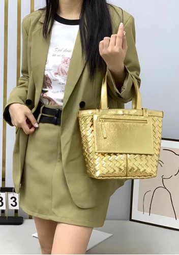 Mia Woven Leather Flip Flap Tote Gold