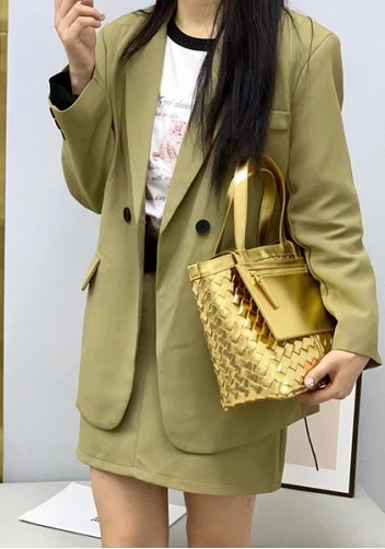 Mia Woven Leather Flip Flap Tote Gold