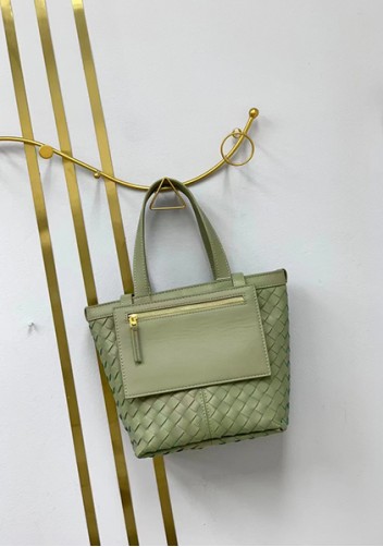 Mia Woven Leather Flip Flap Tote Green