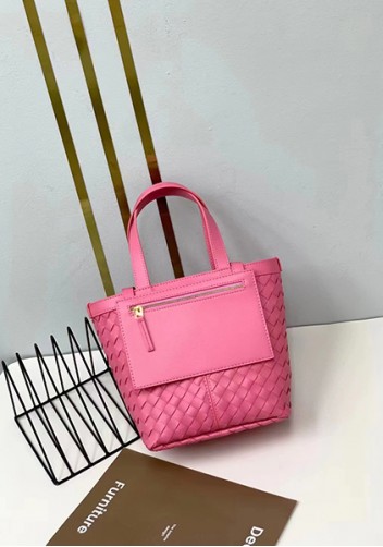 Mia Woven Leather Flip Flap Tote Pink