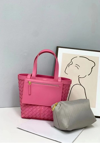 Mia Woven Leather Flip Flap Tote Pink